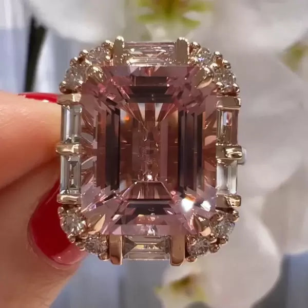 8.4ct Emerald Cut Pink Sapphire Women's Engagement Ring-JEWELBUYS
