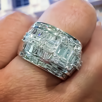 Unique 5 ctw Multi-Cut White Gemstone Patchwork Engagement Ring for Men and Women -JEWELBUYS