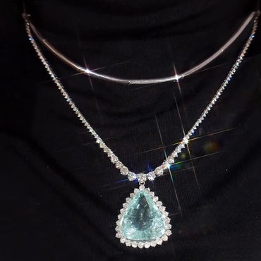15Ctw Triangle Aquamarine Pendant Necklace-JEWELBUYS