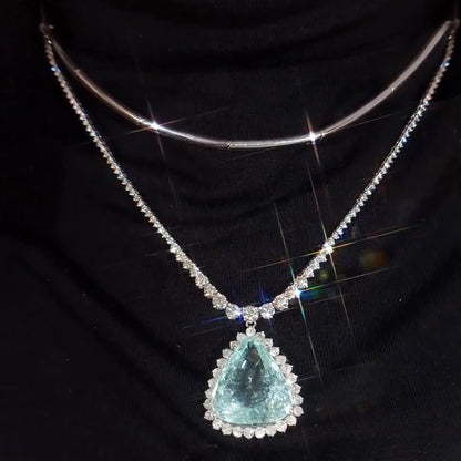 15Ctw Triangle Aquamarine Pendant Necklace-JEWELBUYS