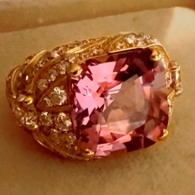 5.7Ctw cushion-cut elegant curve pink morganite ring-JEWELBUYS