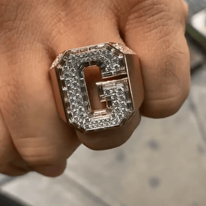 1ct Fashion Round Cut White Sapphire Paved Shank Men's Ring in Rose Gold-JEWELBUYS