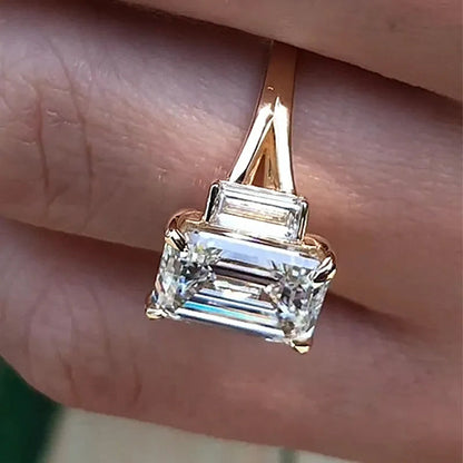 4.5ct Emerald Cut White Sapphire Split Shank Three Stones Engagement Ring-JEWELBUYS