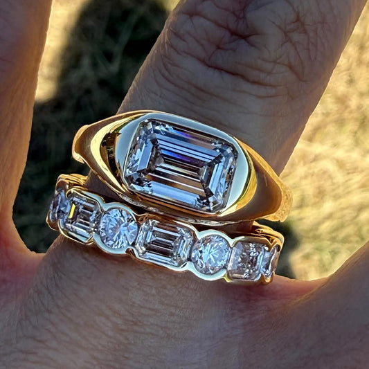 4.6Ctw Emerald Round Brilliant Cut Sapphire Stacked Ring-JEWELBUYS