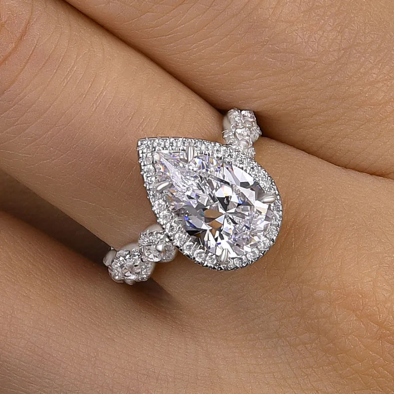 3.5ct Pear & Round Cut White Sapphire Engagement Ring-JEWELBUYS