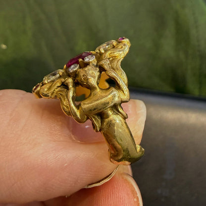 1.08Ctw cushion-cut ruby art engagement ring-JEWELBUYS