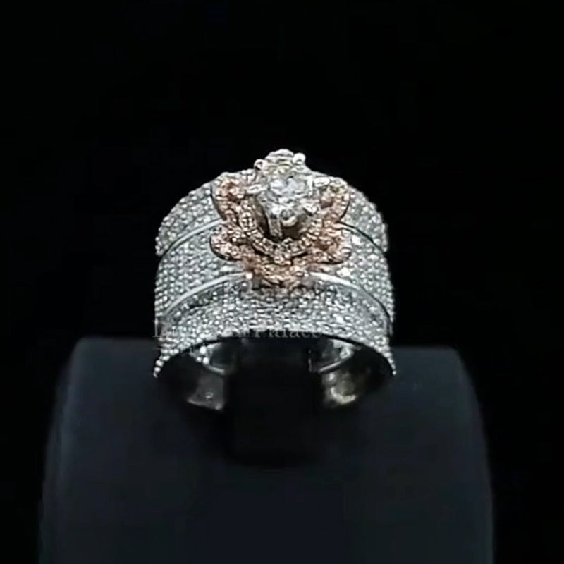 6.0ctw Round Cut Rose Gold Two Tone Floral Engagement Ring-JEWELBUYS