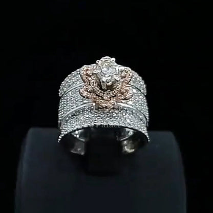 6.0ctw Round Cut Rose Gold Two Tone Floral Engagement Ring-JEWELBUYS