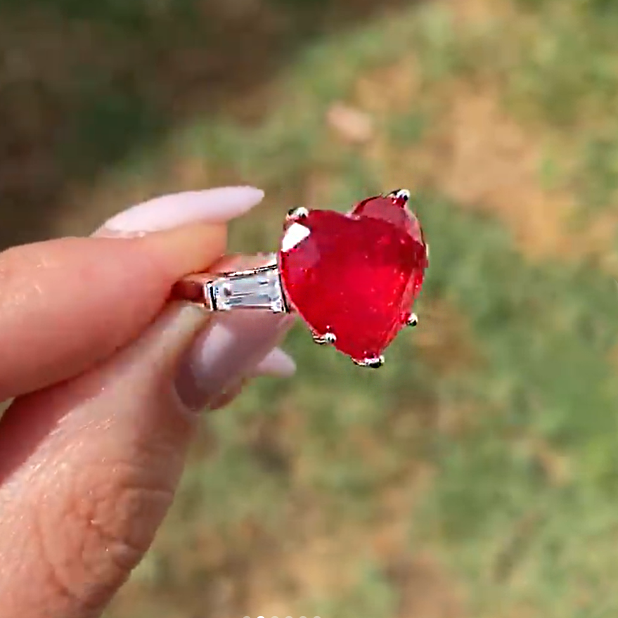 7ct Heart Cut Ruby Sapphire Three Stone Engagement Ring - JEWELBUYS