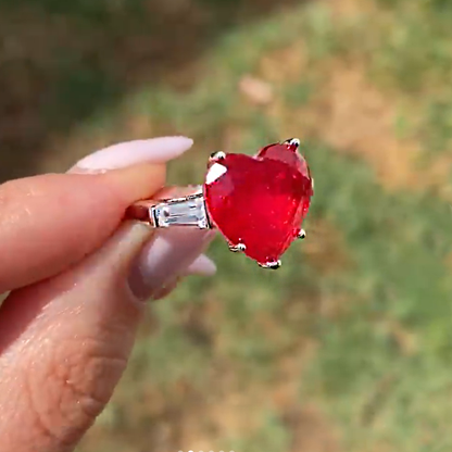 7ct Heart Cut Ruby Sapphire Three Stone Engagement Ring - JEWELBUYS