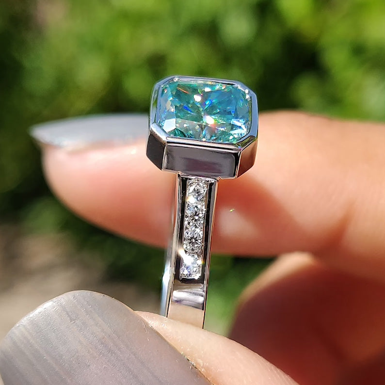 1.5Ct Cushion Cut Cyan Lab Sapphire Engagement Ring-JEWELBUYS