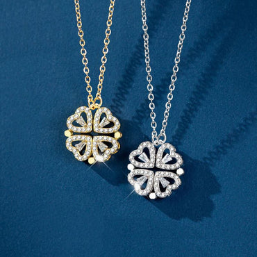 Round Cut White Sapphire Removable Four-leaf Clover Magnetic Morph Necklace-JEWELBUYS