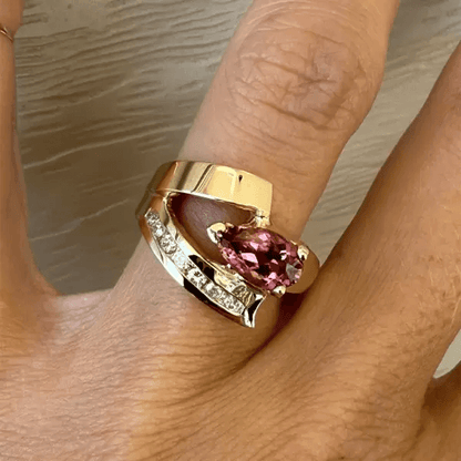 3ct Pear Cut Pink Tourmaline Channel Set Ring in Gold-JEWELBUYS
