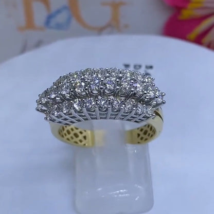 1.34Ctw Round-cut three-row sapphire bicolor gold ring- JEWELBUYS