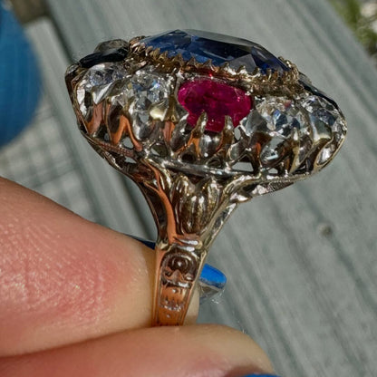 9Ctw Red White Blue Sapphire Vintage Ring-JEWELBUYS