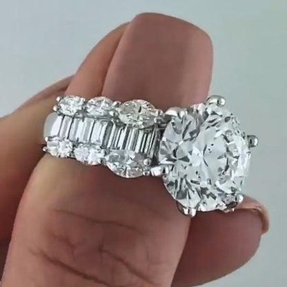 Classic 4ctw Round & Oval Cut White Sapphire Women's Engagement Ring in Silver-JEWELBUYS