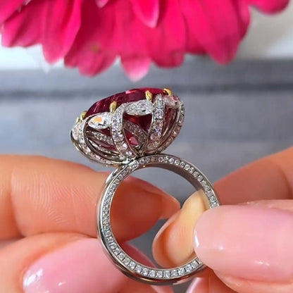 16ct Hexagon Cut Reddish-pink Sapphire Flower Engagement Ring-JEWELBUYS