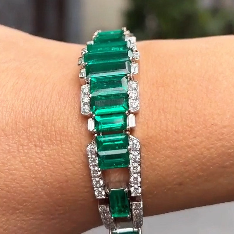 24.28Ctw Conical Colombian Emerald and Sapphire Bracelet-JEWELBUYS