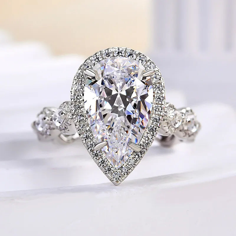 3.5ct Pear & Round Cut White Sapphire Engagement Ring-JEWELBUYS