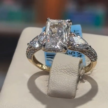4.18Ctw Reddy's Cut White Sapphire 3-Stone Engagement Ring-JEWELBUYS