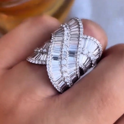 5.0Ctw Baguette Cut Unique Shape Wrap Ring-JEWELBUYS