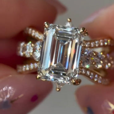 4.0Ctw Brilliant Emerald-Cut Sapphire Vintage Scroll Stacked Ring-JEWELBUYS