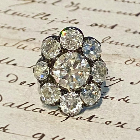 8.74ctw Spectacular Old Mine Cut Floral Pattern White Sapphire Ring-JEWELBUYS
