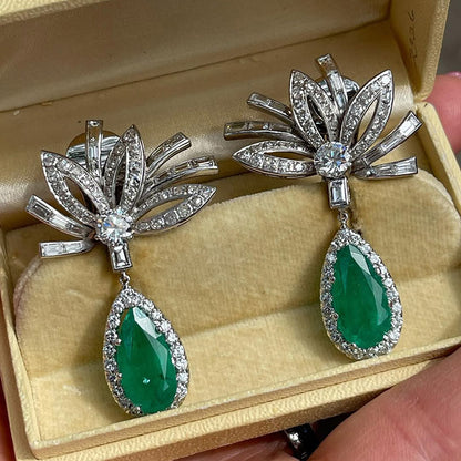 10.98Ctw Pear-shaped Colombian Emerald Pendant Earrings-JEWELBUYS