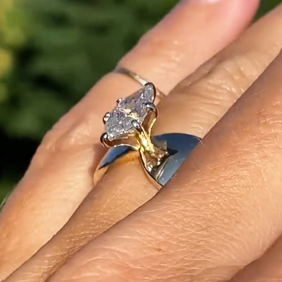 Vintage 1ct Marquise Cut White Sapphire Wide Band Women's Engagement Ring in Gold-JEWELBUYS