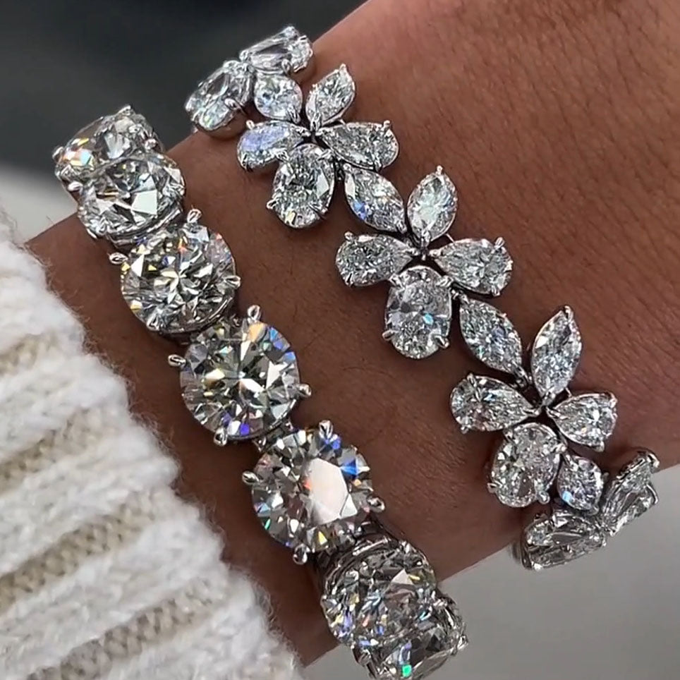 50.0ctw Classic and Floral Style White Sapphire Ice Crystal Bracelet-JEWELBUYS