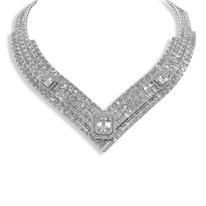 51.32Ctw Luxury Necklace with Round and Rectangular Cut Sapphires-JEWELBUYS