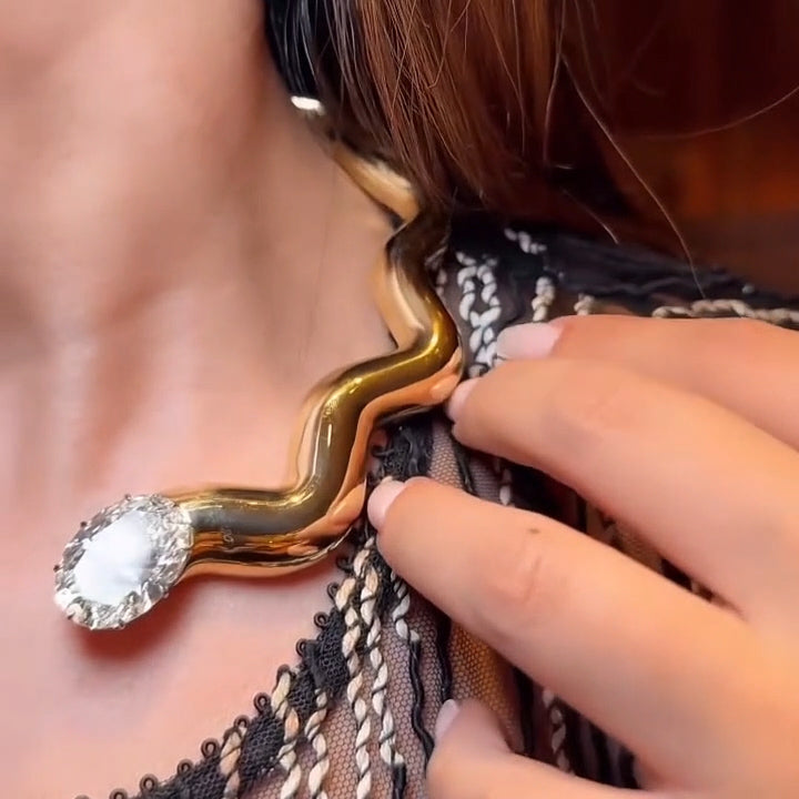 19Ct Oval&Round Sapphire Wave Necklace-JEWELBUYS