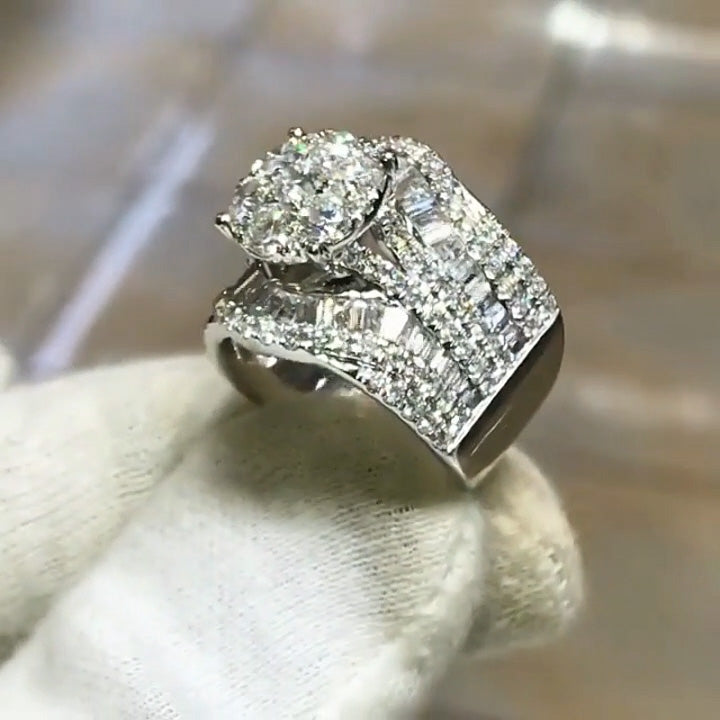 3.52Ctw Round and baguette sapphire engagement ring for women-JEWELBUYS