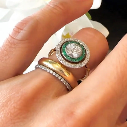 3.3ctw Art Deco Style Old European Cut Emerald Heart Ring-JEWELBUYS