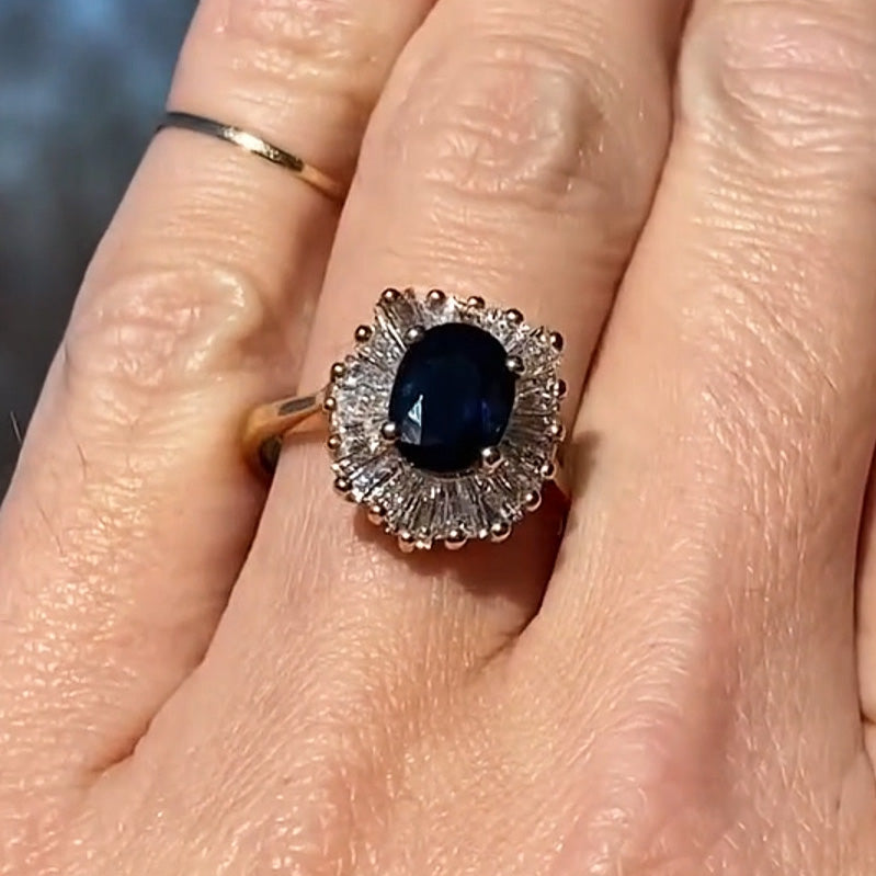 3.0ctw Oval Cut Ballet Style Blue Gemstone Engagement Ring-JEWELBUYS