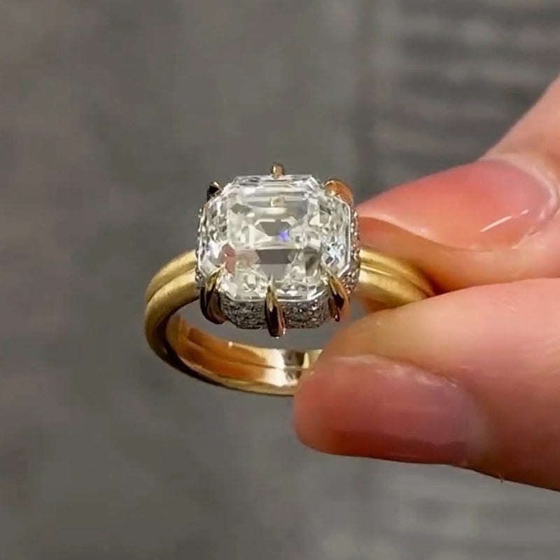 Seductive 3.5ct Asscher Cut White Sapphire Vintage Style Engagement Ring-JEWELBUYS