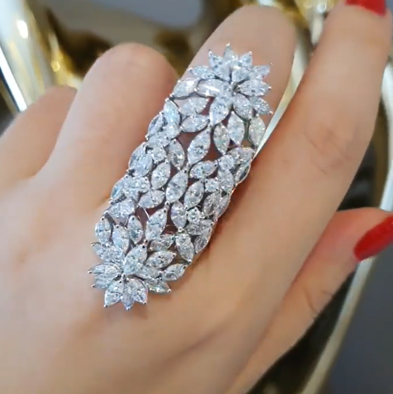 Modern 10 ctw Marquise Cut White Gemstone Cluster Ring -JEWELBUYS