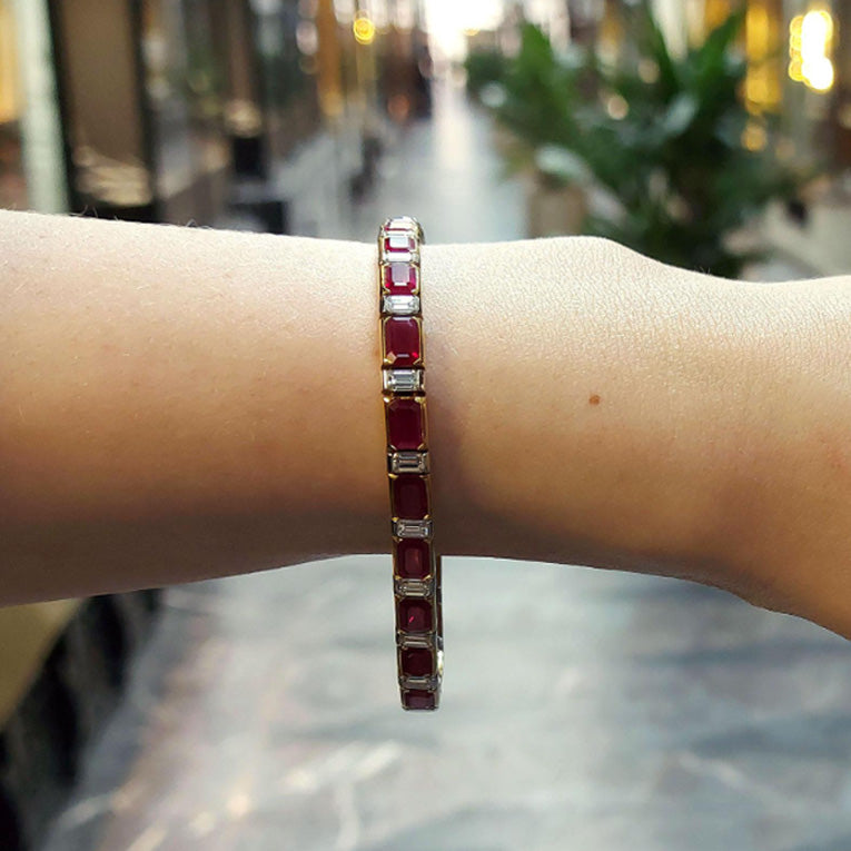 10Ctw Exquisite emerald-cut ruby and sapphire bracelet-JEWELBUYS