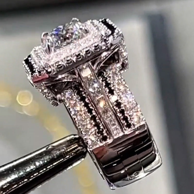 6.2Ctw Round Cut Black and White Sapphire Square Halo Engagement Ring-JEWELBUYS