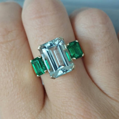 8.0Ctw Emerald-cut Three-stone Vintage Sapphire Ring-JEWELBUYS
