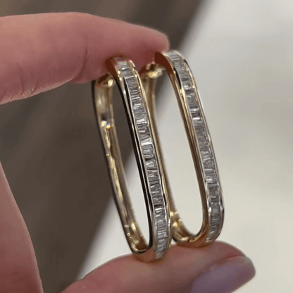 2ct Emerald Cut White Sapphire Hoop Earrings-JEWELBUYS