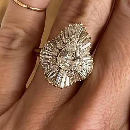 4.0ctw Pear Cut White Sapphire Ballet Style Engagement Ring-JEWELBUYS