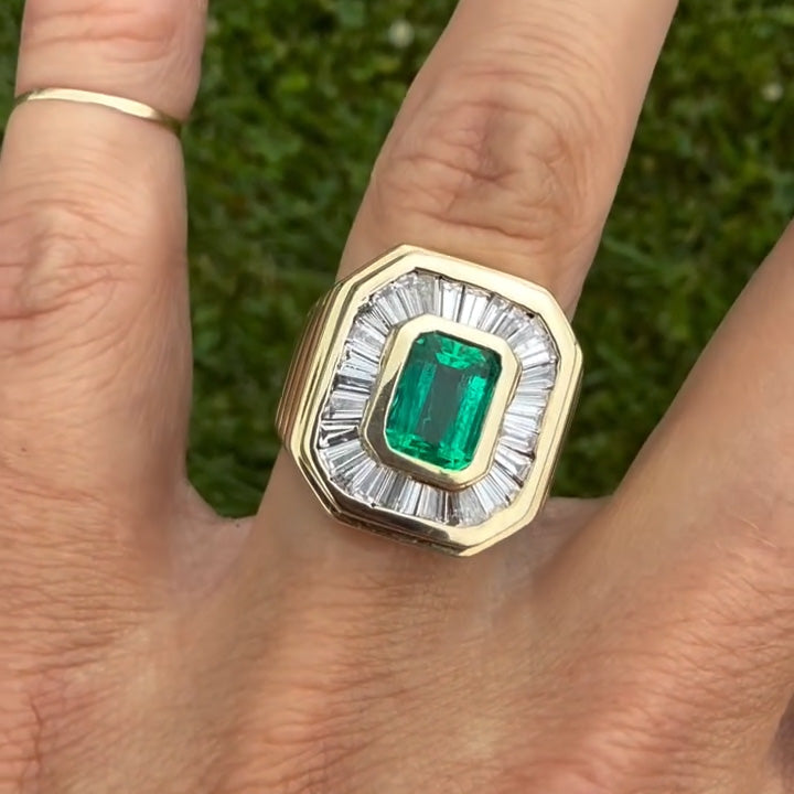 4.0Ctw emeralds and rectangular sapphires ring-JEWELBUYS