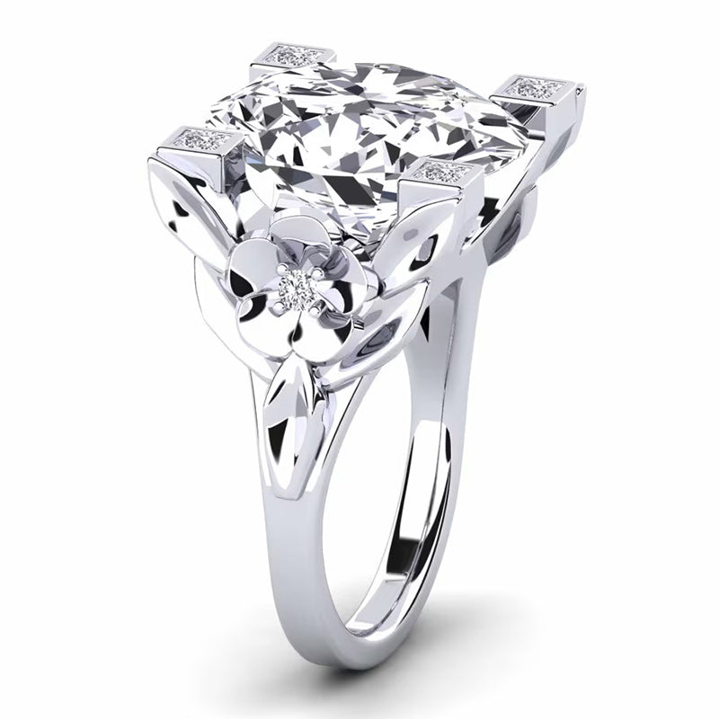9.0ct Oval Cut Ladies Flower White Sapphire  Ring -JEWELBUYS
