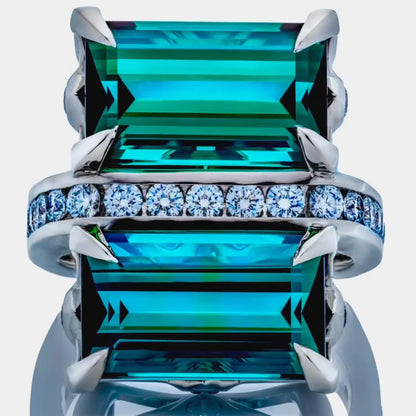 5ctw Emerald Cut Green Tourmaline Double Stone Interesting Ring-JEWELBUYS