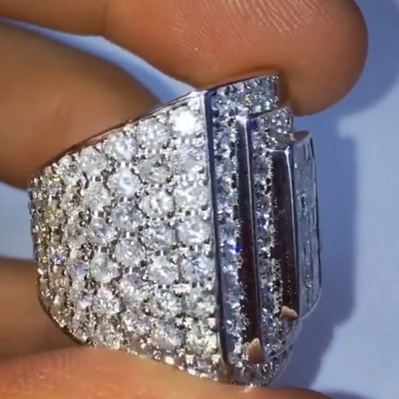 8.0ctw Princess Square and Round Cut White Sapphire Men's Ring-JEWELBUYS