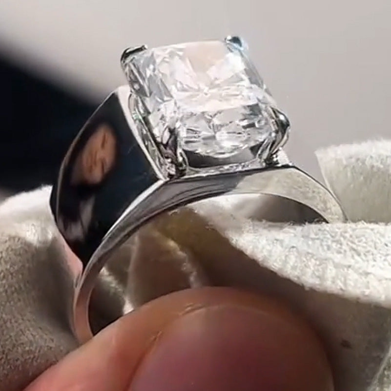 5.0Ct Radiant Cut Large Single White Sapphire Engagement Ring-JEWELBUYS