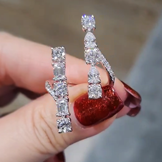 Unique 5 ctw Multi-Cut White Gemstone Opening Ring -JEWELBUYS