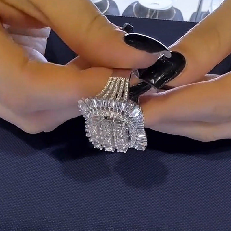 3.0ctw Round and Baguette Cut Gorgeous Ladies White Sapphire Ring-JEWELBUYS