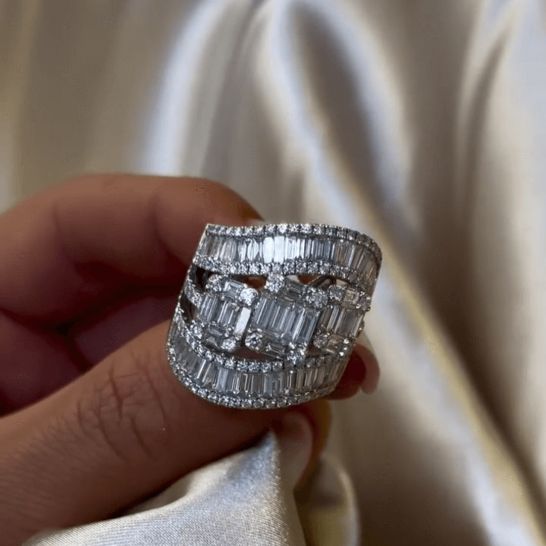6ct Stylish Emerald Cut White Sapphire Wide Band in Silver-JEWELBUYS